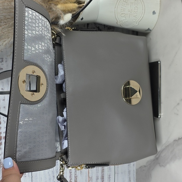 KATE SPADE GRAY BAG VARICK STREET ABBIE EXOTIC LEATHER SUEDE SATCHEL PURSE XBODY - Picture 6 of 16